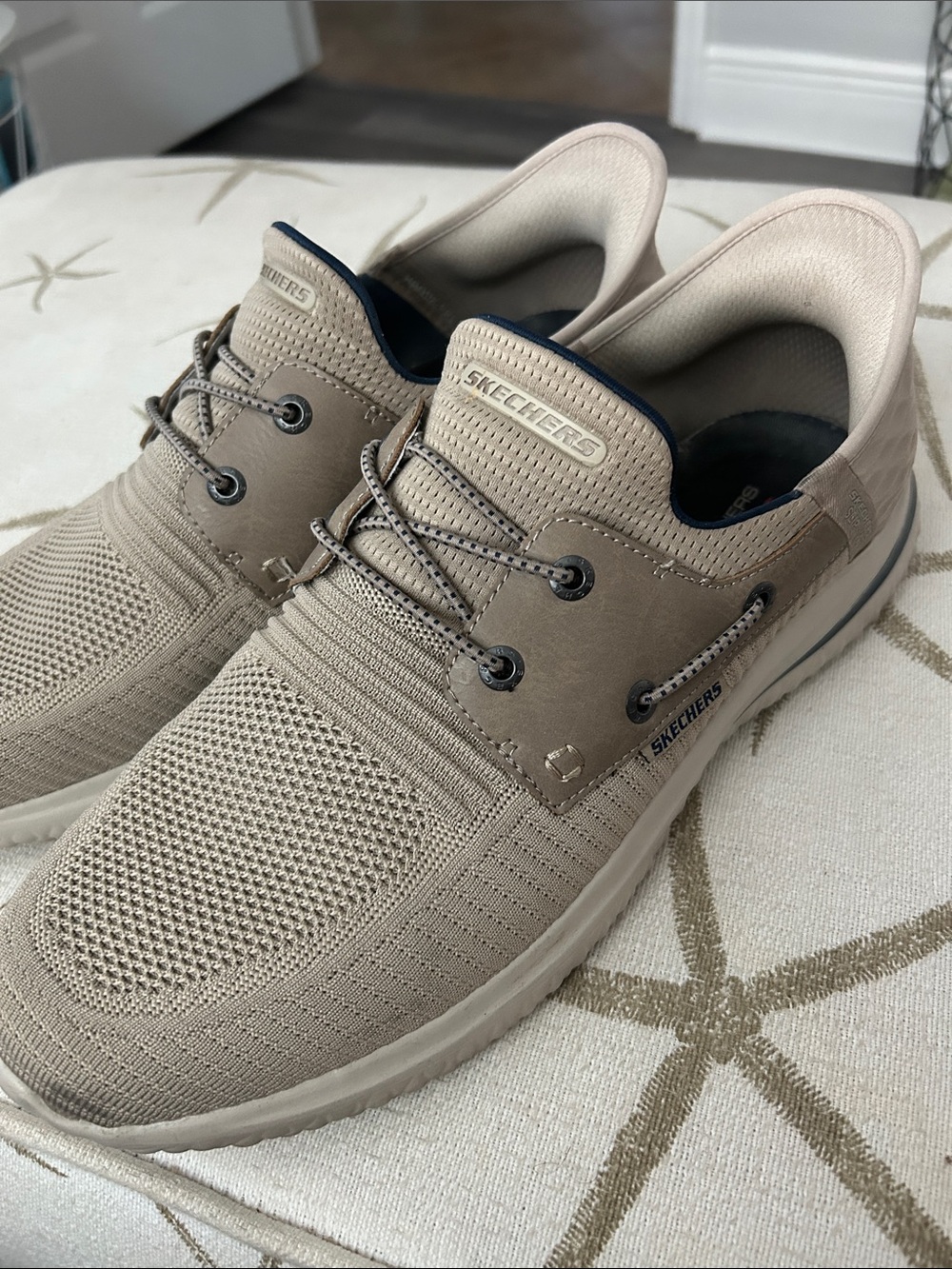 Skechers Men's Knit Slip-On Sneakers in Taupe Beige